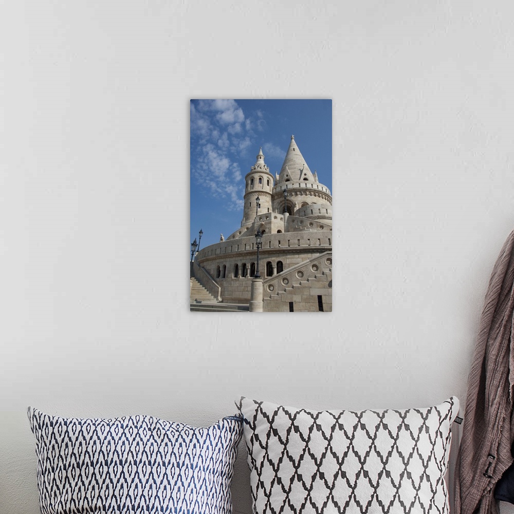 A bohemian room featuring Hungary, capital city of Budapest. Buda, Castle Hill, castle towers of the Fishermen's Bastion.