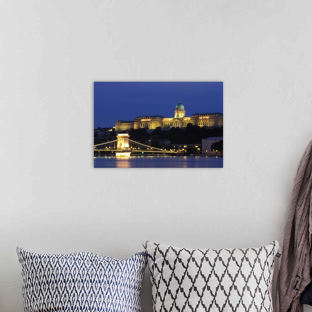 A bohemian room featuring Hungary, Budapest, Buda Castle Palace and Chain Bridge.