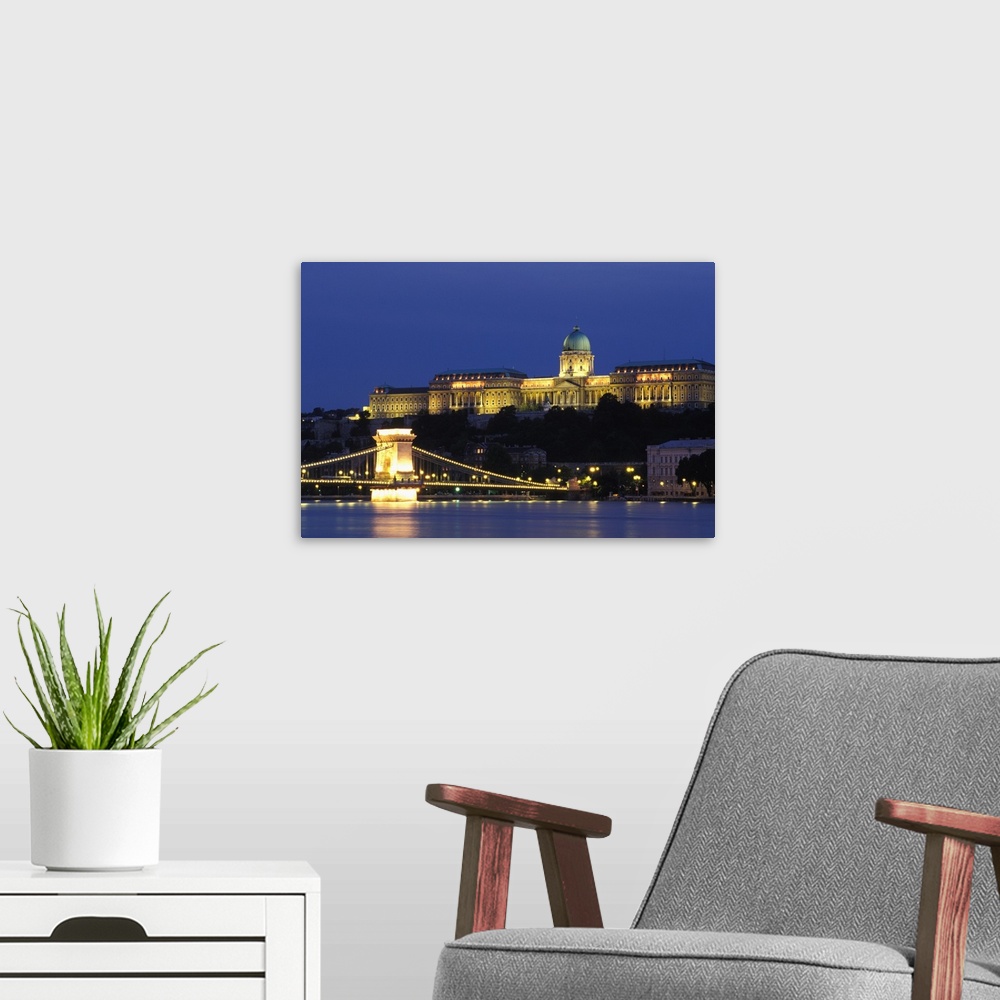 A modern room featuring Hungary, Budapest, Buda Castle Palace and Chain Bridge.