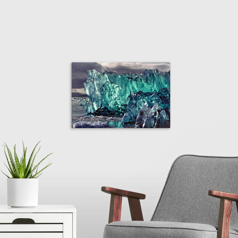 A modern room featuring South America, Chile, San Rafael Lagoon National Park. The aquamarine color of a newly calved ice...