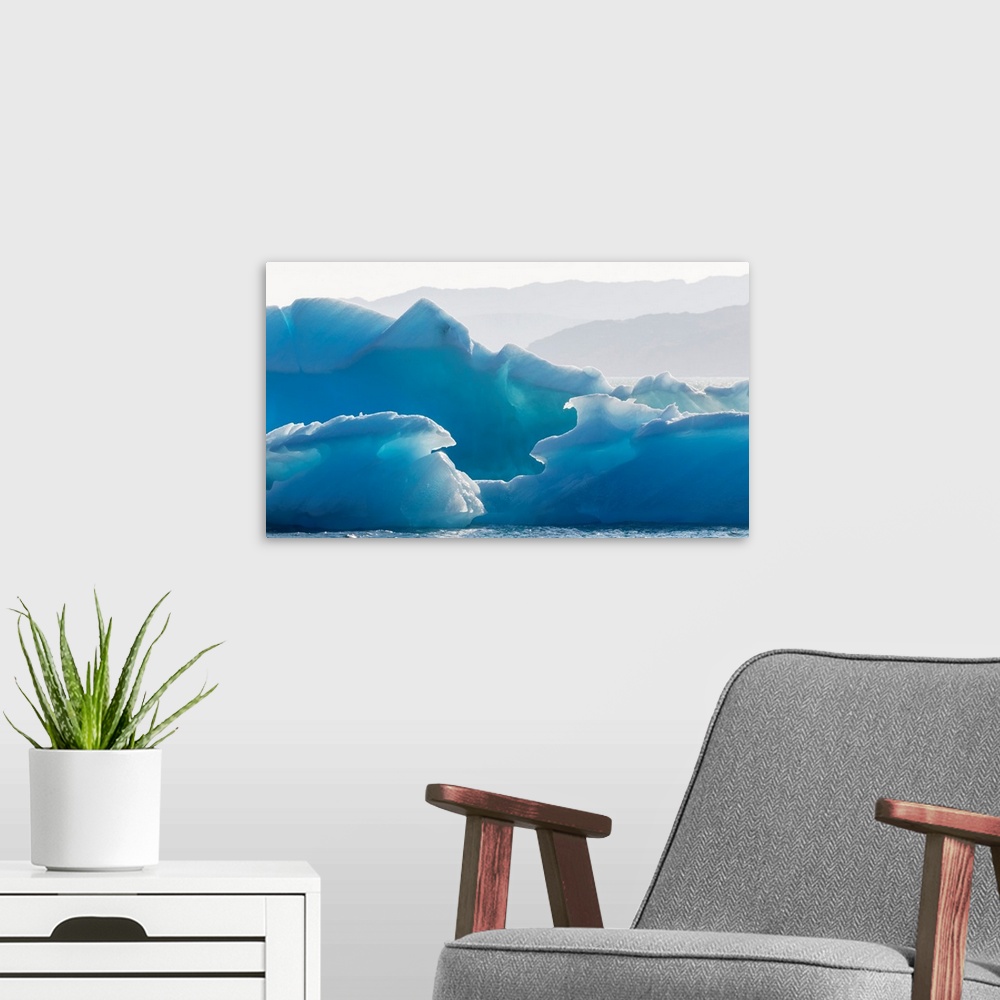 A modern room featuring Icebergs drifting in the fjords of southern greenland. America, North America, Greenland, Denmark.