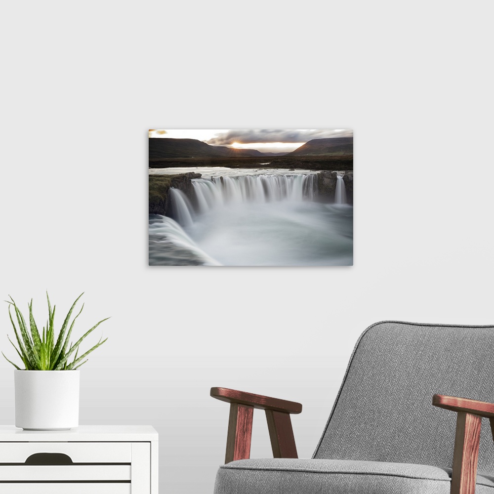 A modern room featuring Iceland, Godafoss Waterfall
