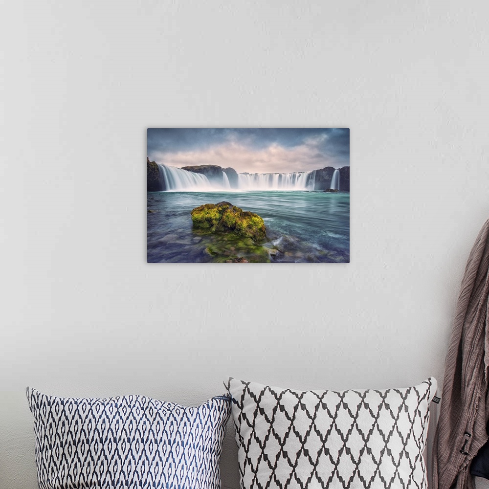 A bohemian room featuring Iceland, Godafoss. Waterfall at sunrise.