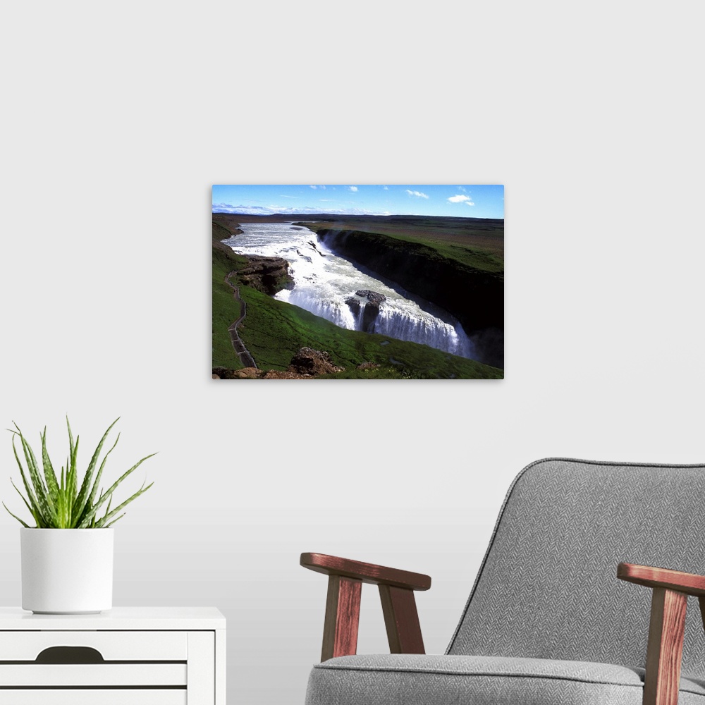 A modern room featuring Iceland's Major Attraction - Gullfoss Falls, Near Reykjavik Iceland.