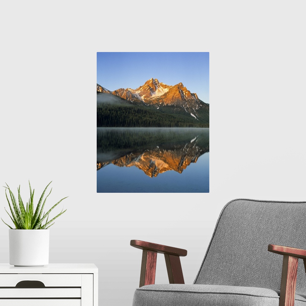 A modern room featuring USA, Idaho, Sawtooth NRA. Stanley Lake reflects the Sawtooth Range in the Sawtooth NRA, Idaho.
