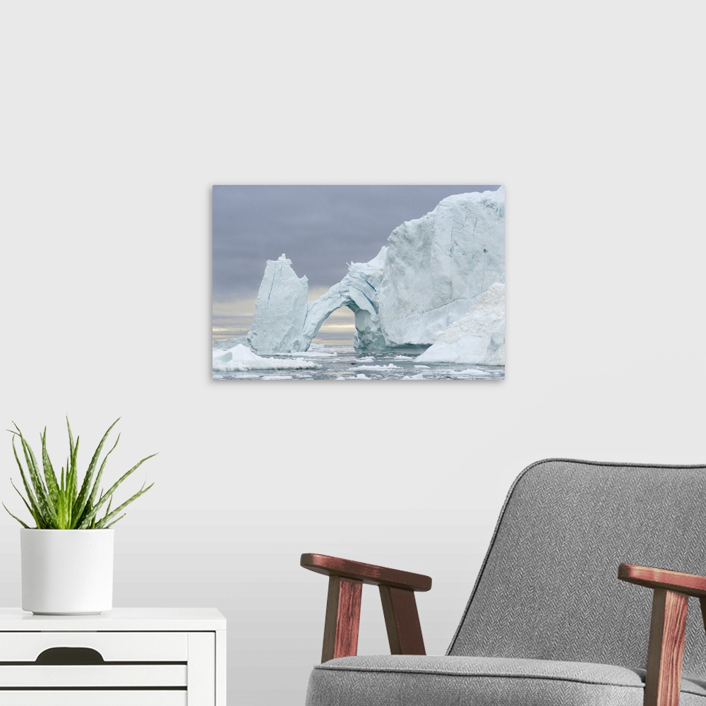 A modern room featuring Ilulissat Icefjord at Disko Bay, Greenland, Danish Territory.