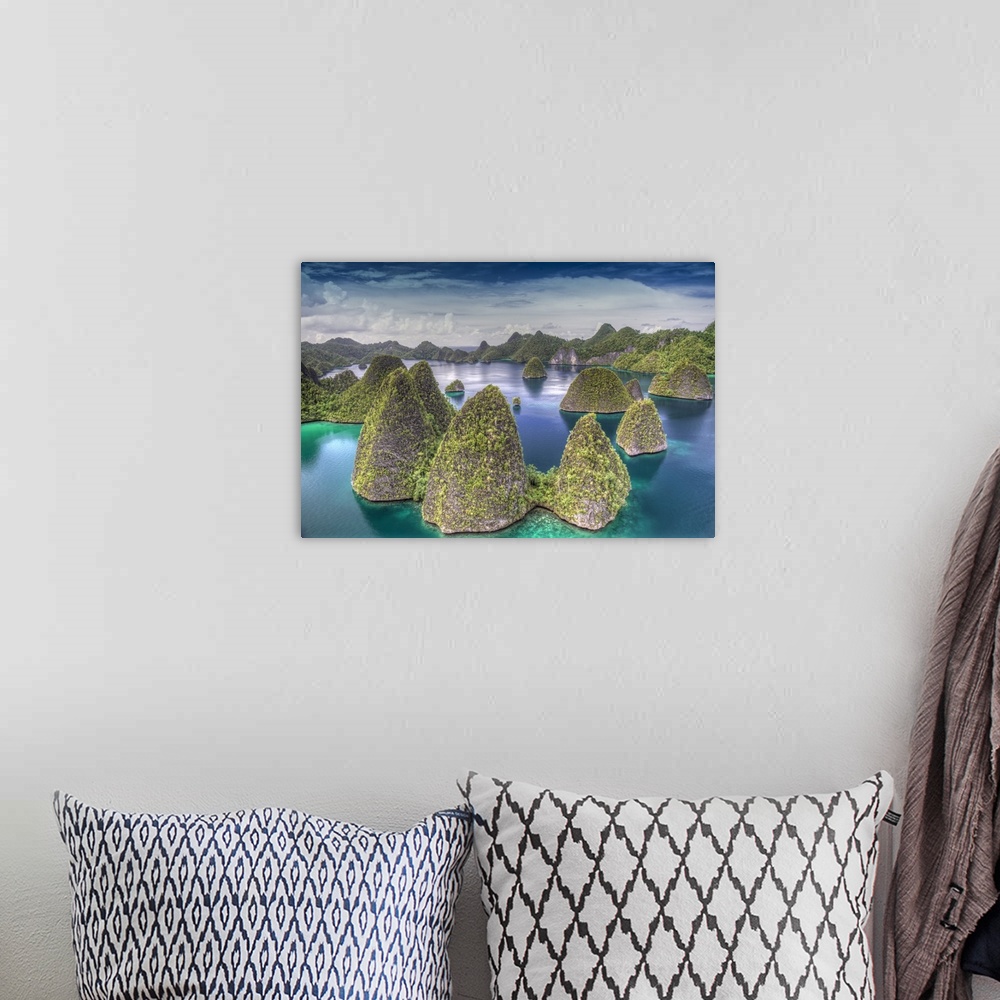 A bohemian room featuring Indonesia, West Papua, Raja Ampat. Wayag Island landscape.