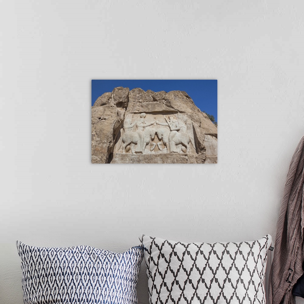 A bohemian room featuring Iran, Central Iran, Shiraz, Naqsh-e Rostam, Sassanian stone reliefs cut into mountain