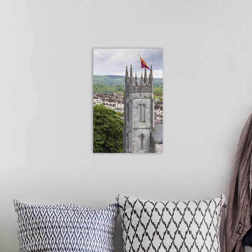 A bohemian room featuring Ireland, County Limerick, Limerick City, elevated view of St. Munchin's Catholic Church.