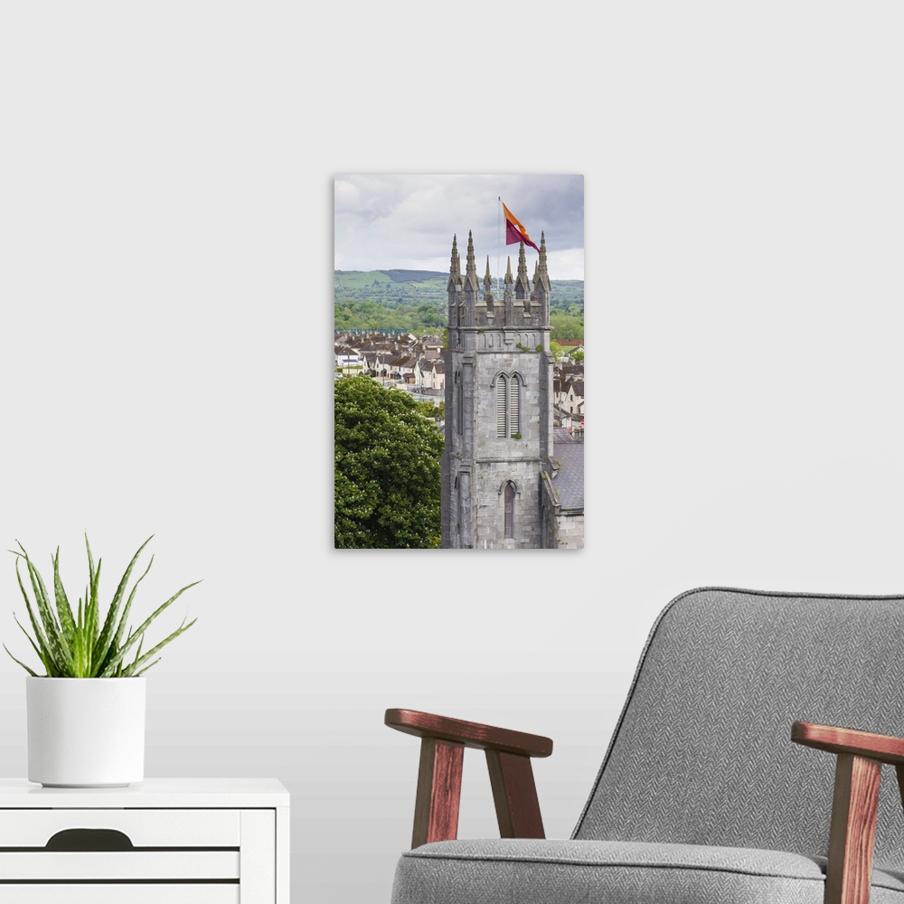 A modern room featuring Ireland, County Limerick, Limerick City, elevated view of St. Munchin's Catholic Church.