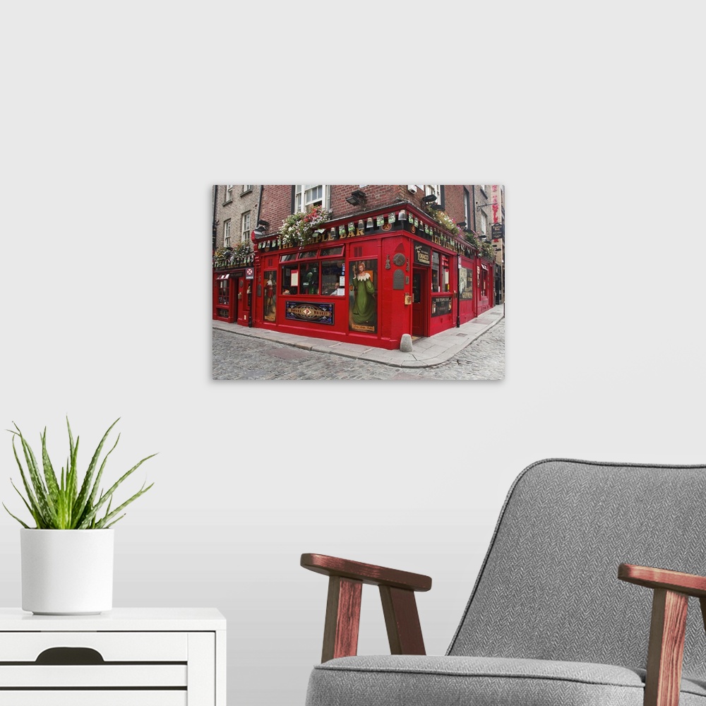 A modern room featuring Europe, Ireland, Dublin. Exterior of popular Temple Bar in the Temple Bar district. Credit as: De...