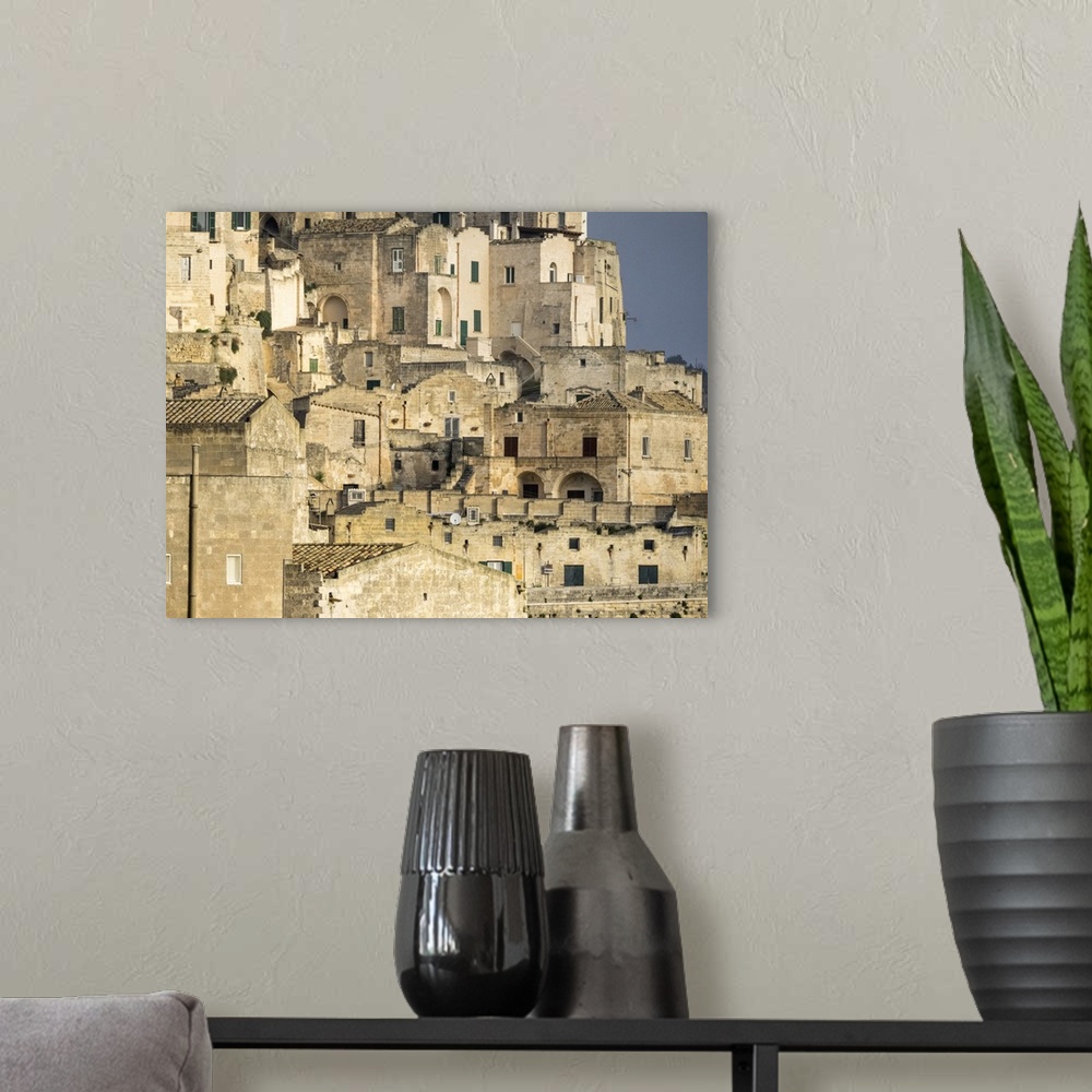 A modern room featuring Italy, Basilicata, Matera. The cave dwelling town of Matera with its Sassi houses.