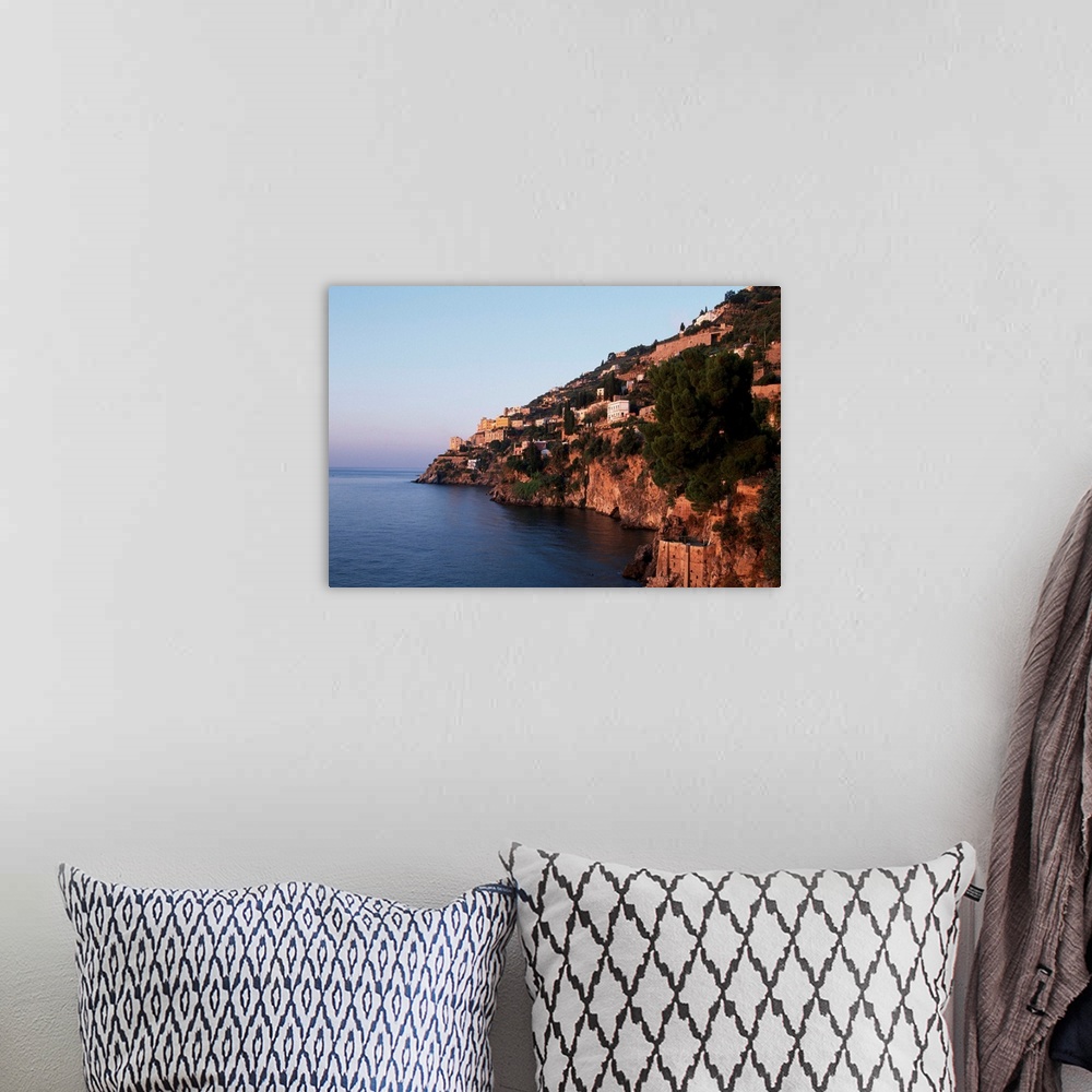 A bohemian room featuring Europe, Italy, Campania, Amalfi Coast.Watchtowers and houses perched above Gulf of Salerno