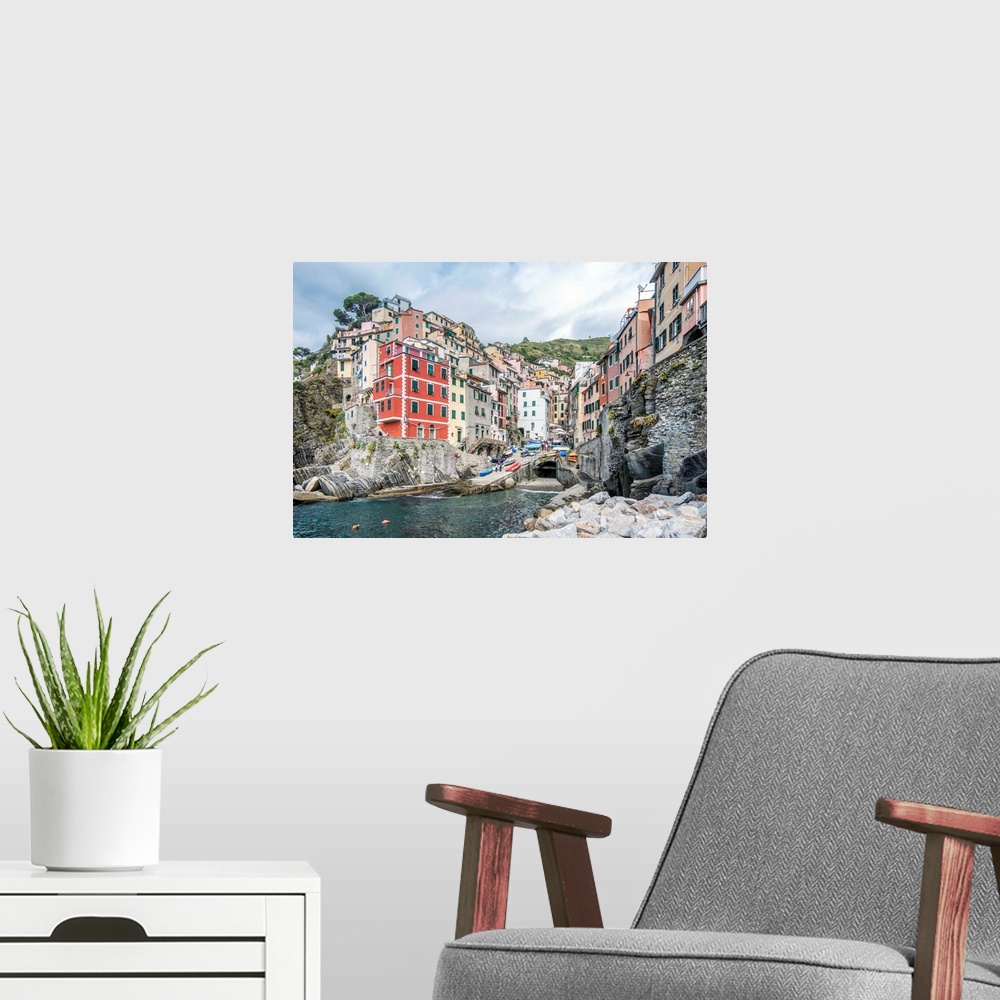 A modern room featuring Italy, Cinque Terre, Riomaggiore.