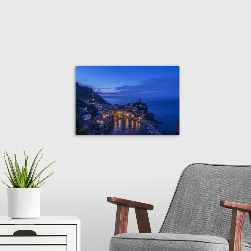 A modern room featuring Italy, Cinque Terre, Vernazza at Dawn.