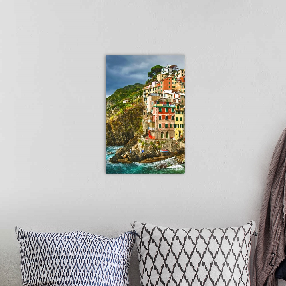 A bohemian room featuring Europe, Italy, Tuscany, Cinque Terre. The stunning shoreline of Riomaggiore in Cinque Terre.