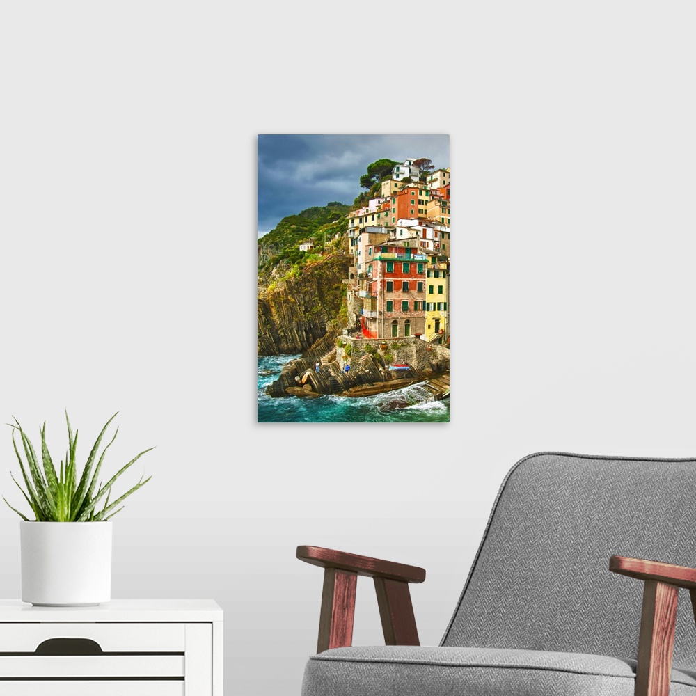 A modern room featuring Europe, Italy, Tuscany, Cinque Terre. The stunning shoreline of Riomaggiore in Cinque Terre.