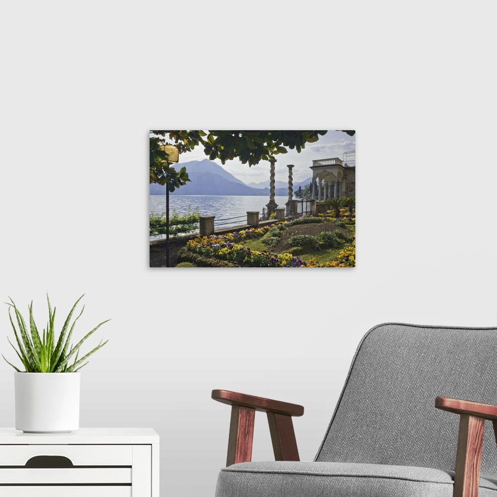 A modern room featuring Europe,Italy, Varenna. A villa on shore of Lake Como.