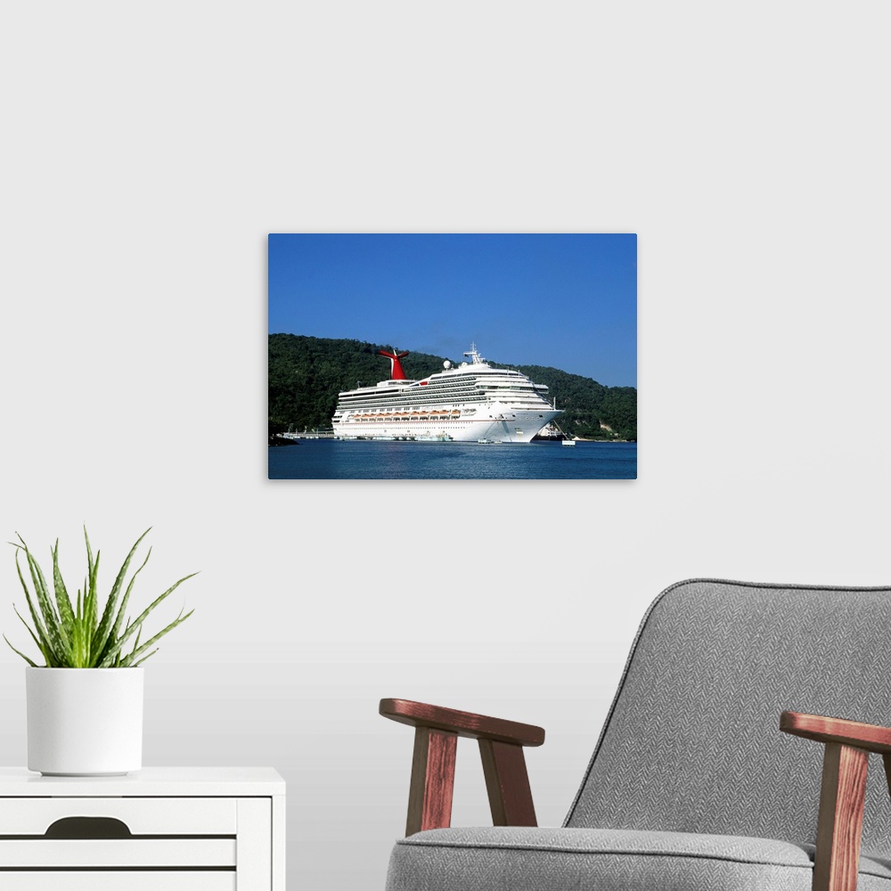 A modern room featuring Jamaica. Ocho Rios. Cruise ship.