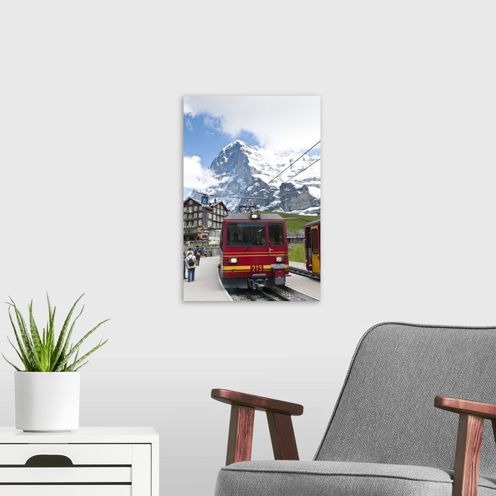 A modern room featuring Jungfrau Region, Switzerland. Jungfrau massif from Kleine Scheidegg.