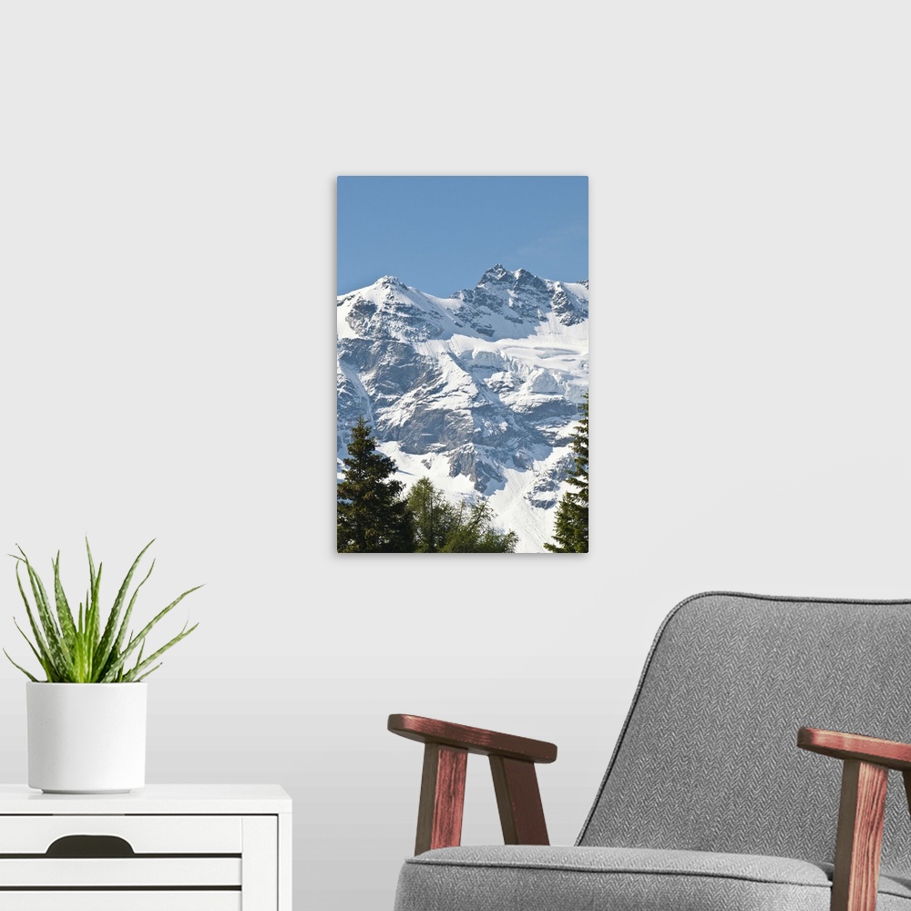 A modern room featuring Jungfrau Region, Switzerland. Jungfrau massif from Murren.