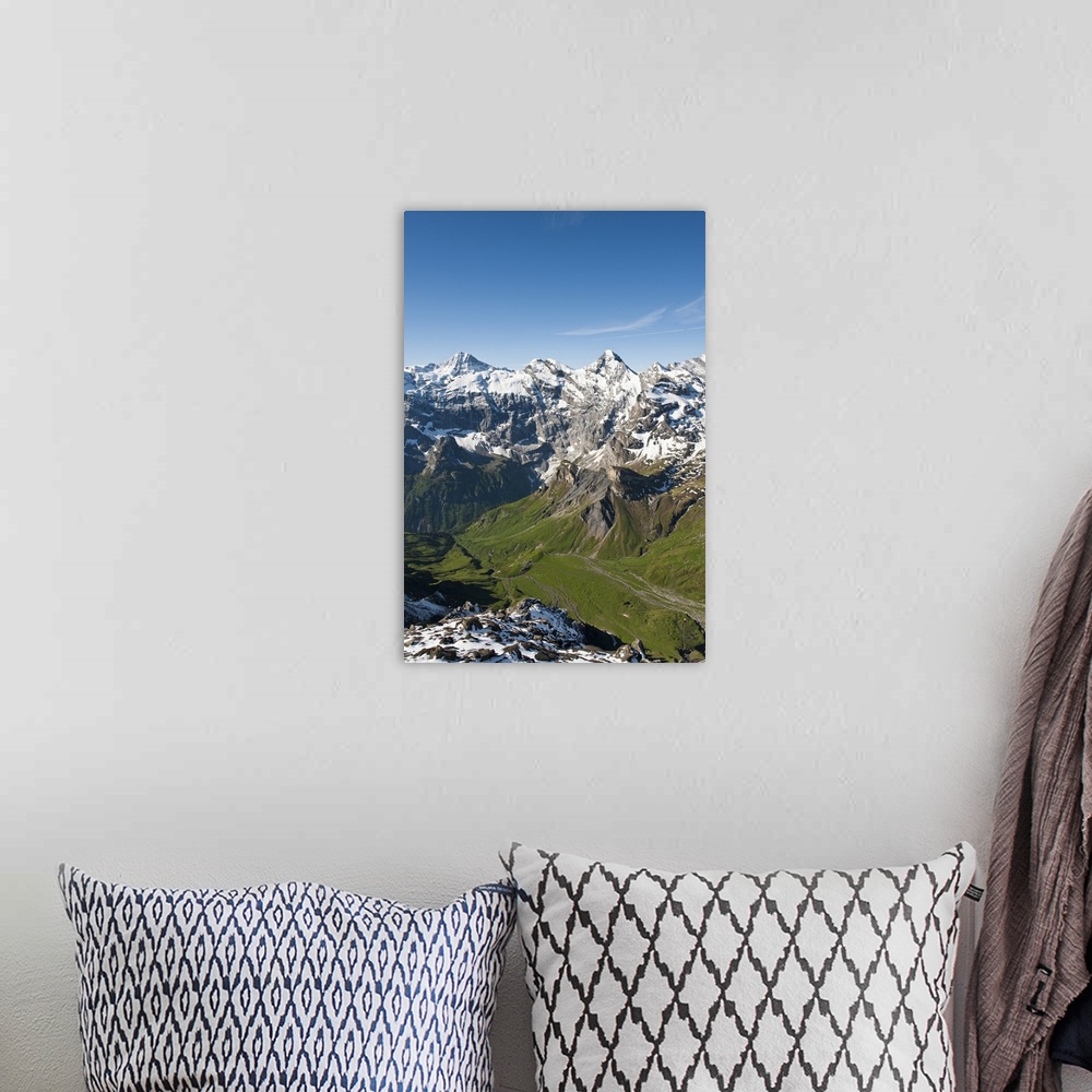 A bohemian room featuring Jungfrau Region, Switzerland. Jungfrau massif from Schilthorn Peak.