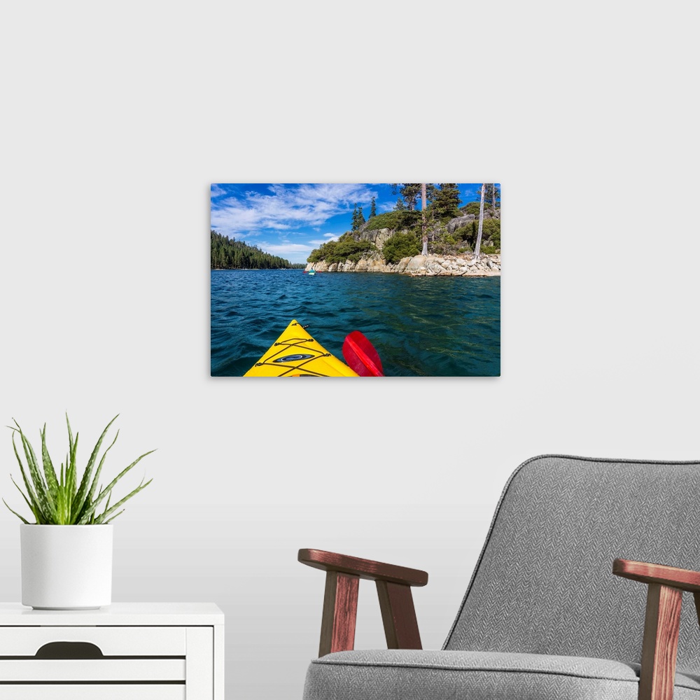 A modern room featuring Kayaking in Emerald Bay, Emerald Bay State Park, Lake Tahoe, California USA.