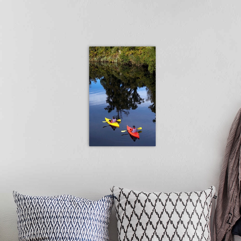 A bohemian room featuring Kayaks, Moeraki River by Lake Moeraki, West Coast, South Island, New Zealand