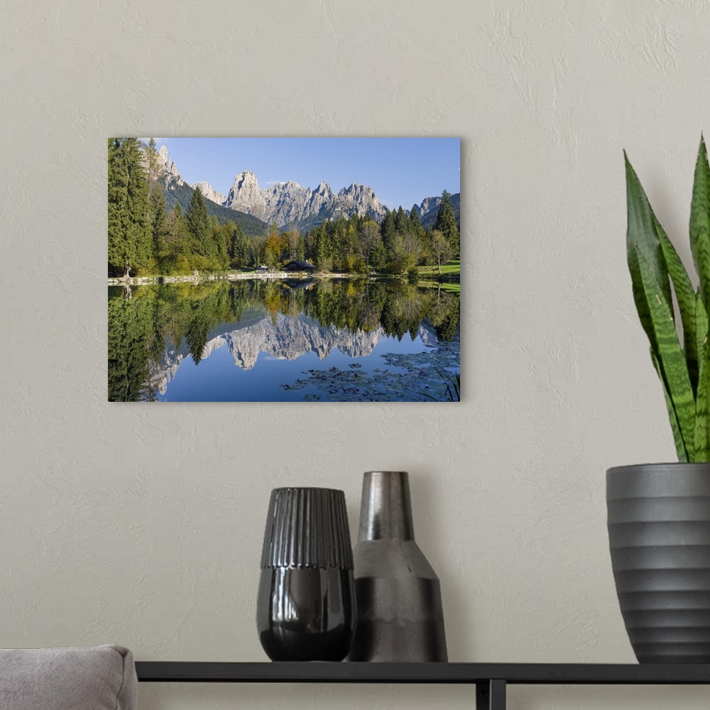 A modern room featuring Lago Welsperg, Valle Del Canali In Pale Di San Martino, Dolomites, Italy