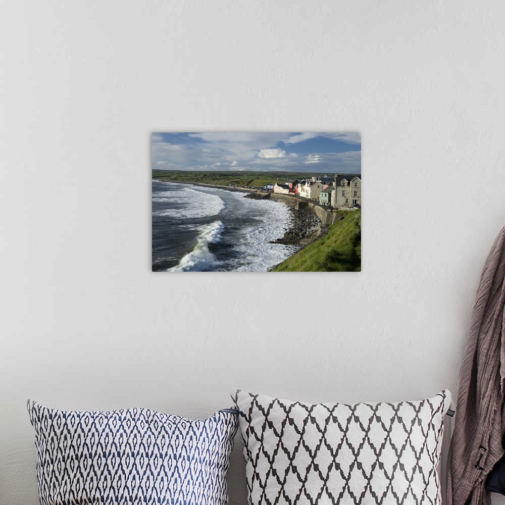 A bohemian room featuring Lahinch, County Clare, Ireland, Town, Houses, Waves, Breakwater, Evening,Coastline, Seascape