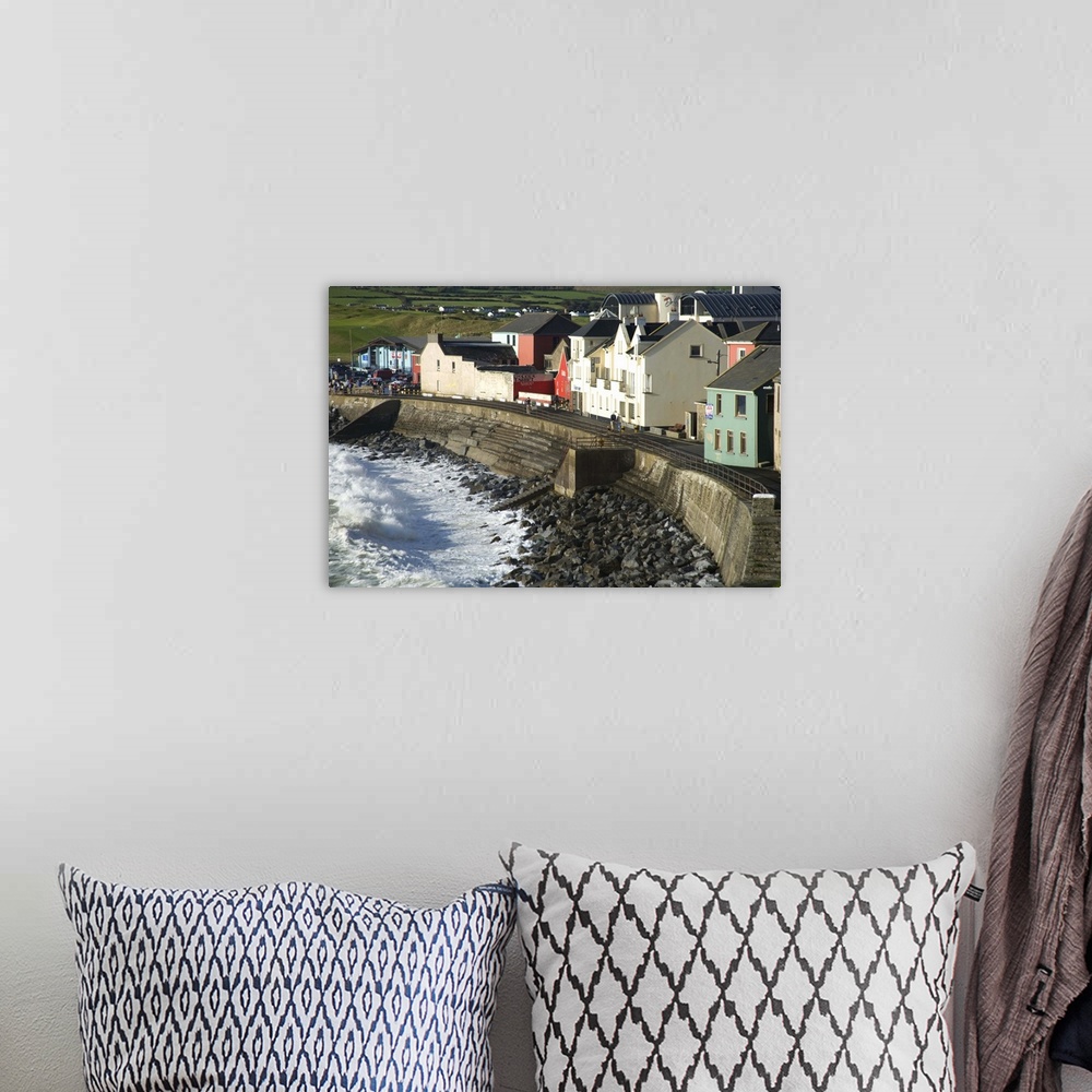 A bohemian room featuring Lahinch, County Clare, Ireland, Houses, Breakwater, Waves, Coastline, Town