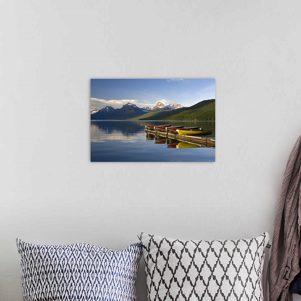 A bohemian room featuring Lake McDonald is the largest lake in Glacier National Park, Montana.