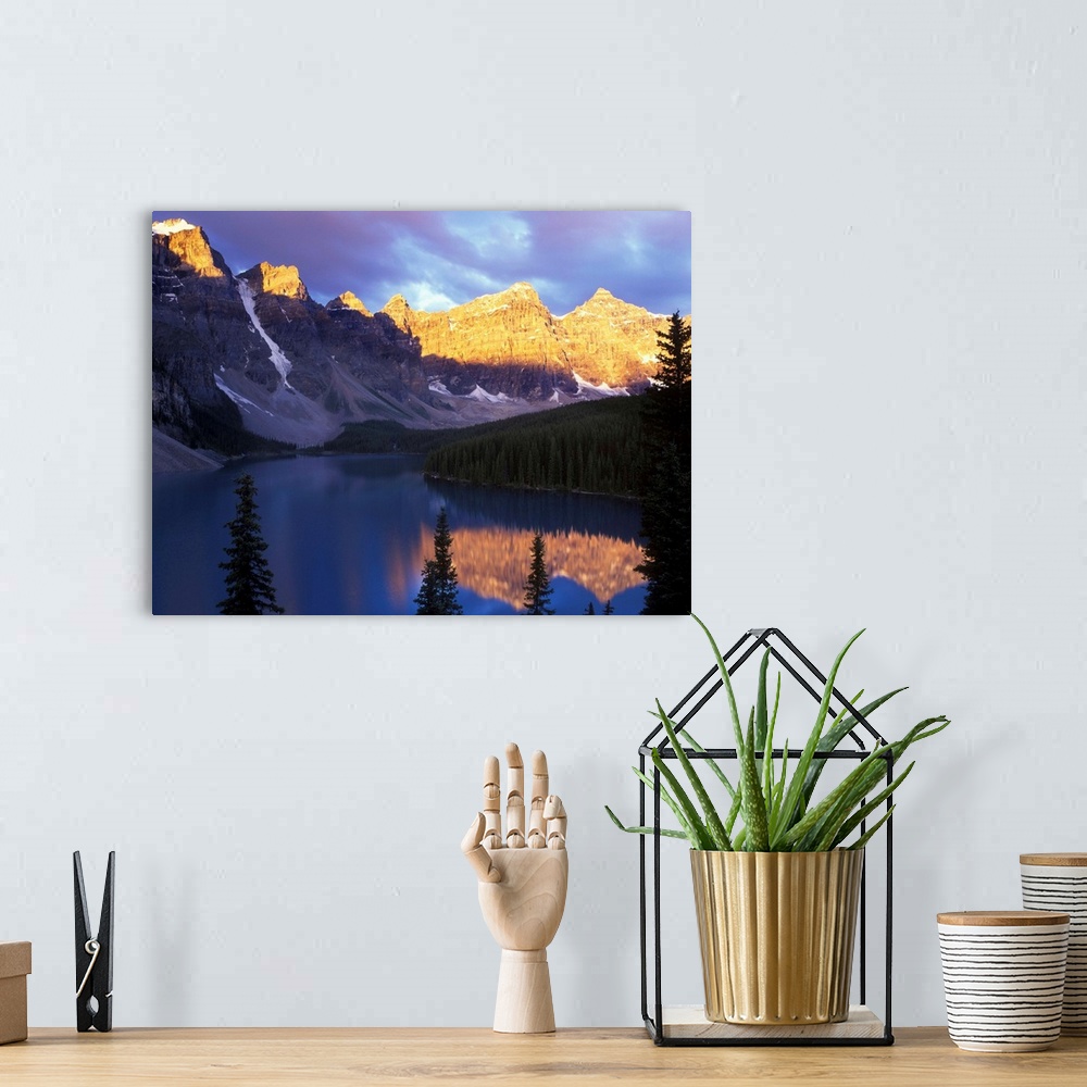 A bohemian room featuring Canada, Alberta, Banff NP, Moraine Lake at First Light