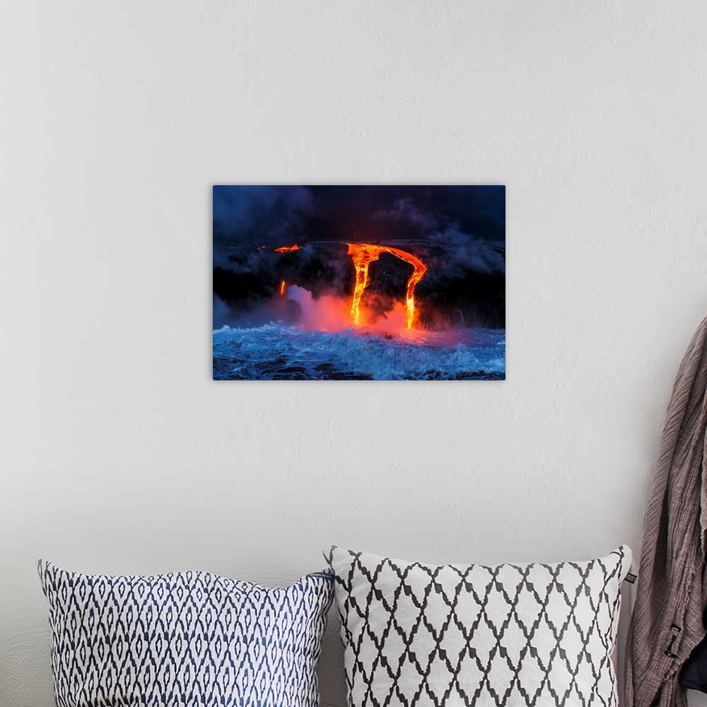 A bohemian room featuring Lava flow entering the ocean at dawn, Hawaii Volcanoes National Park, The Big Island, Hawaii USA
