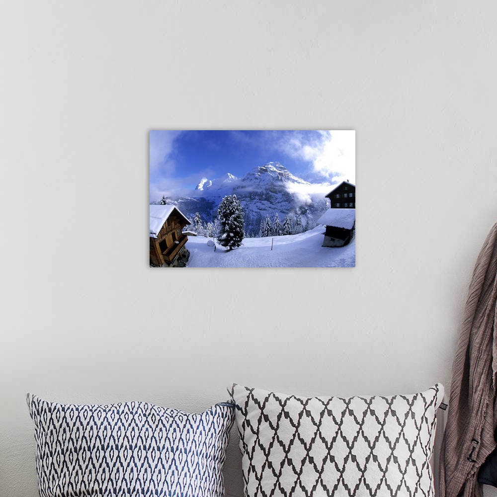 A bohemian room featuring Life in Switzerland beautiful snow scene in Mt Jungfrau in Murren  Switzerland