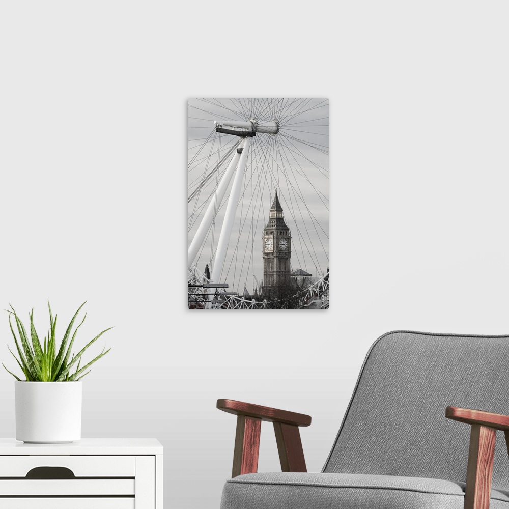 A modern room featuring ENGLAND-London:.Southbank-.London Eye and Big Ben / Morning
