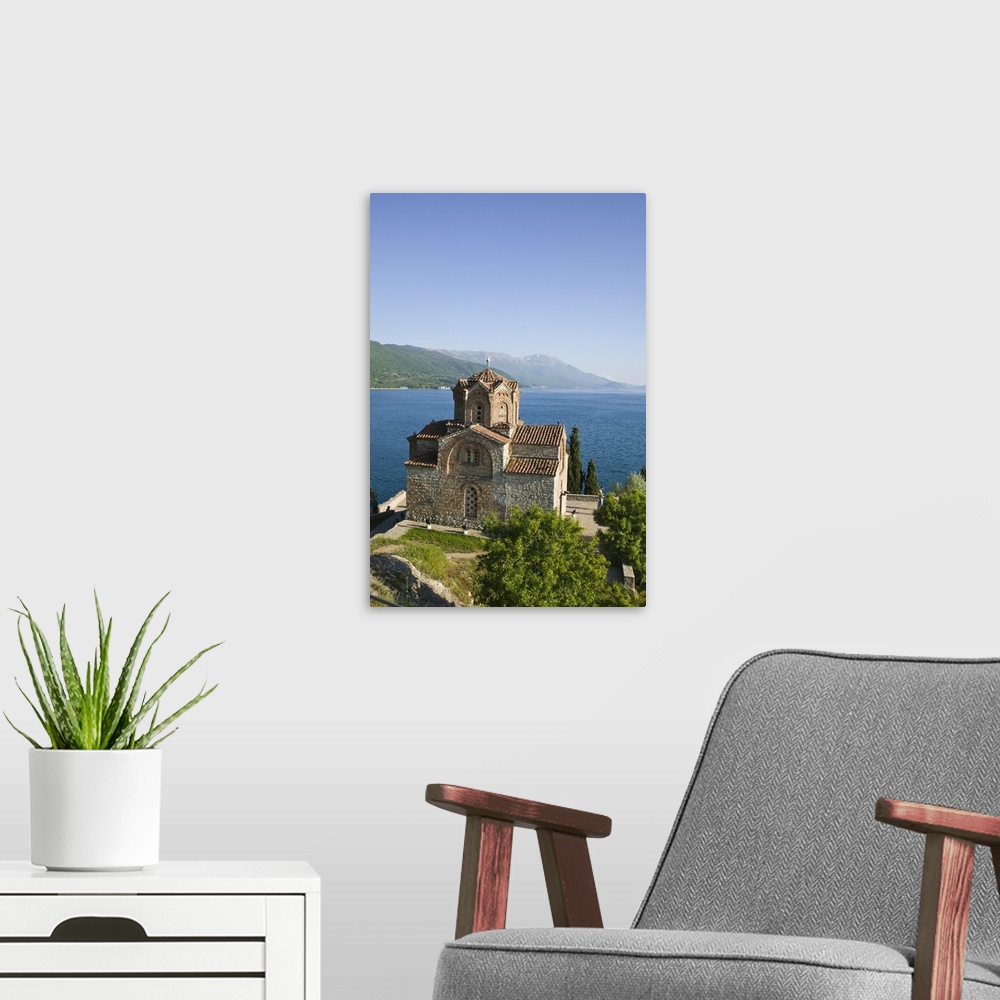 A modern room featuring MACEDONIA, Ohrid. Sveti Jovan at Kaneo Church on Lake Ohrid