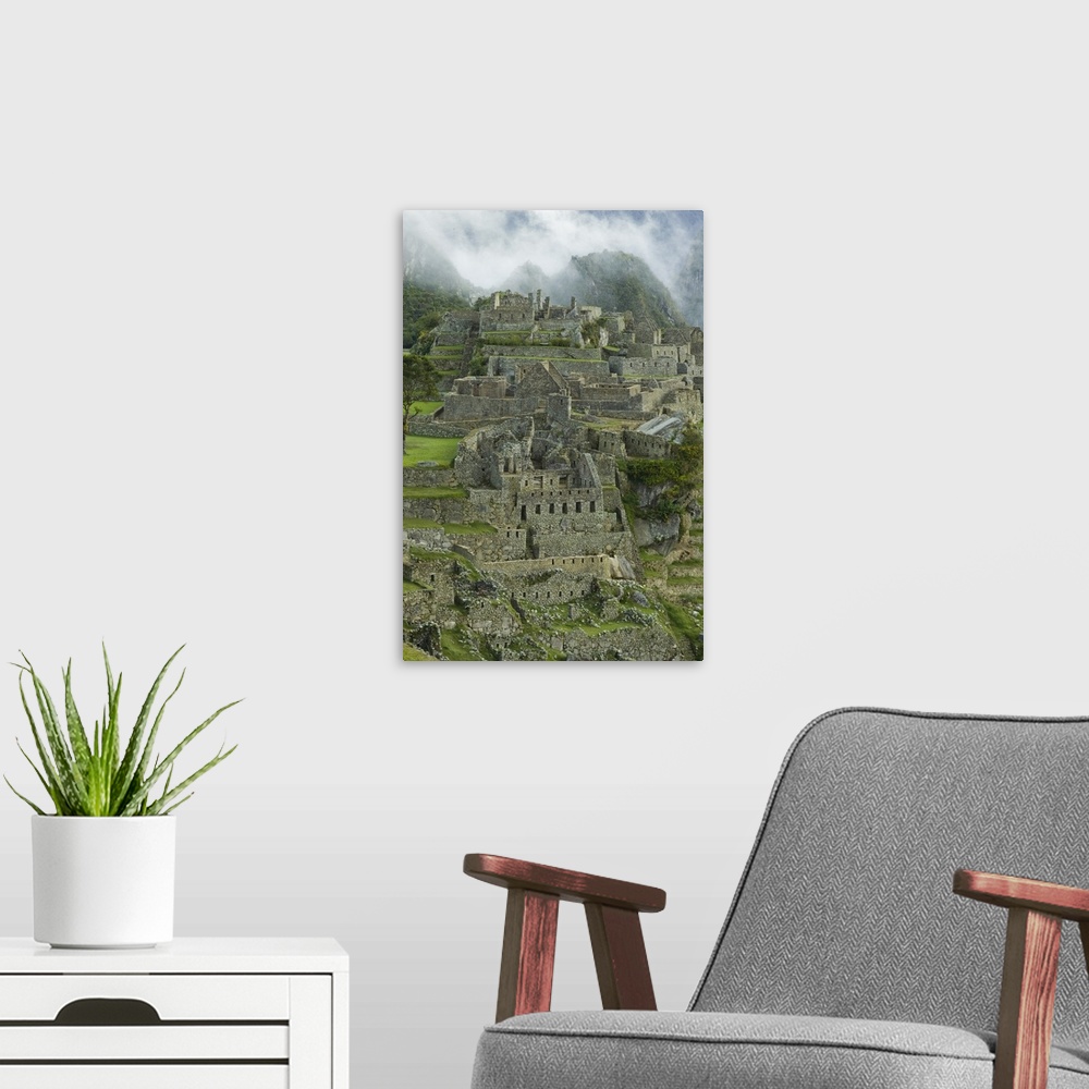 A modern room featuring Machu Picchu, ruins of Inca city, Peru, South America.