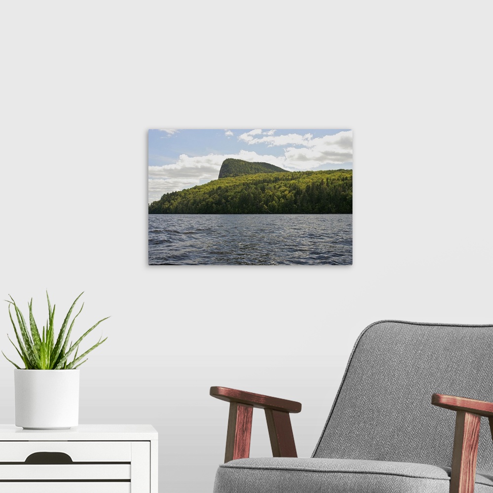 A modern room featuring North America, United States, Maine. A view of Mount Kineo from a boat on Moosehead Lake