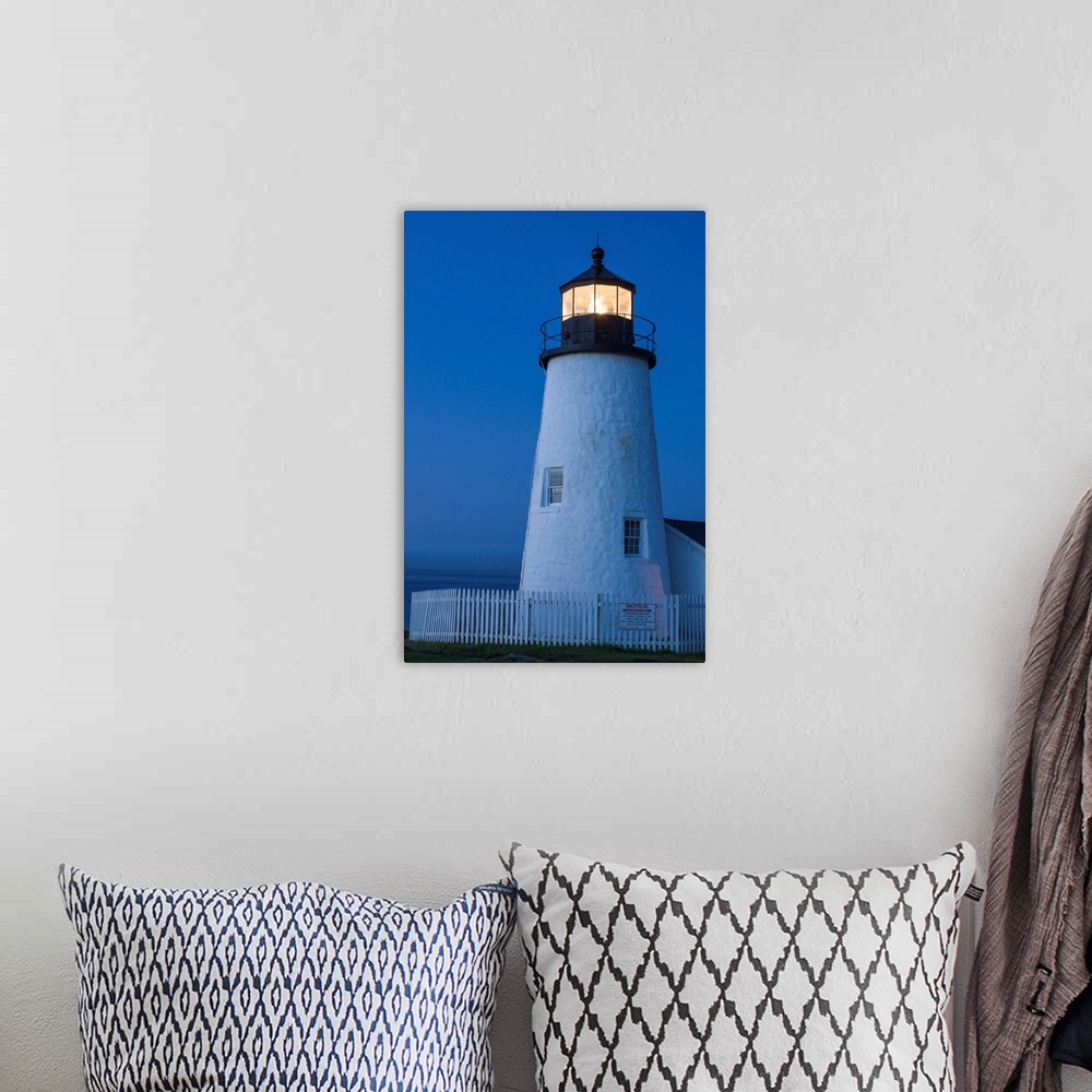 A bohemian room featuring Maine, Pemaquid. Light from the historical lighthouse offers protection to ships at sea along the...