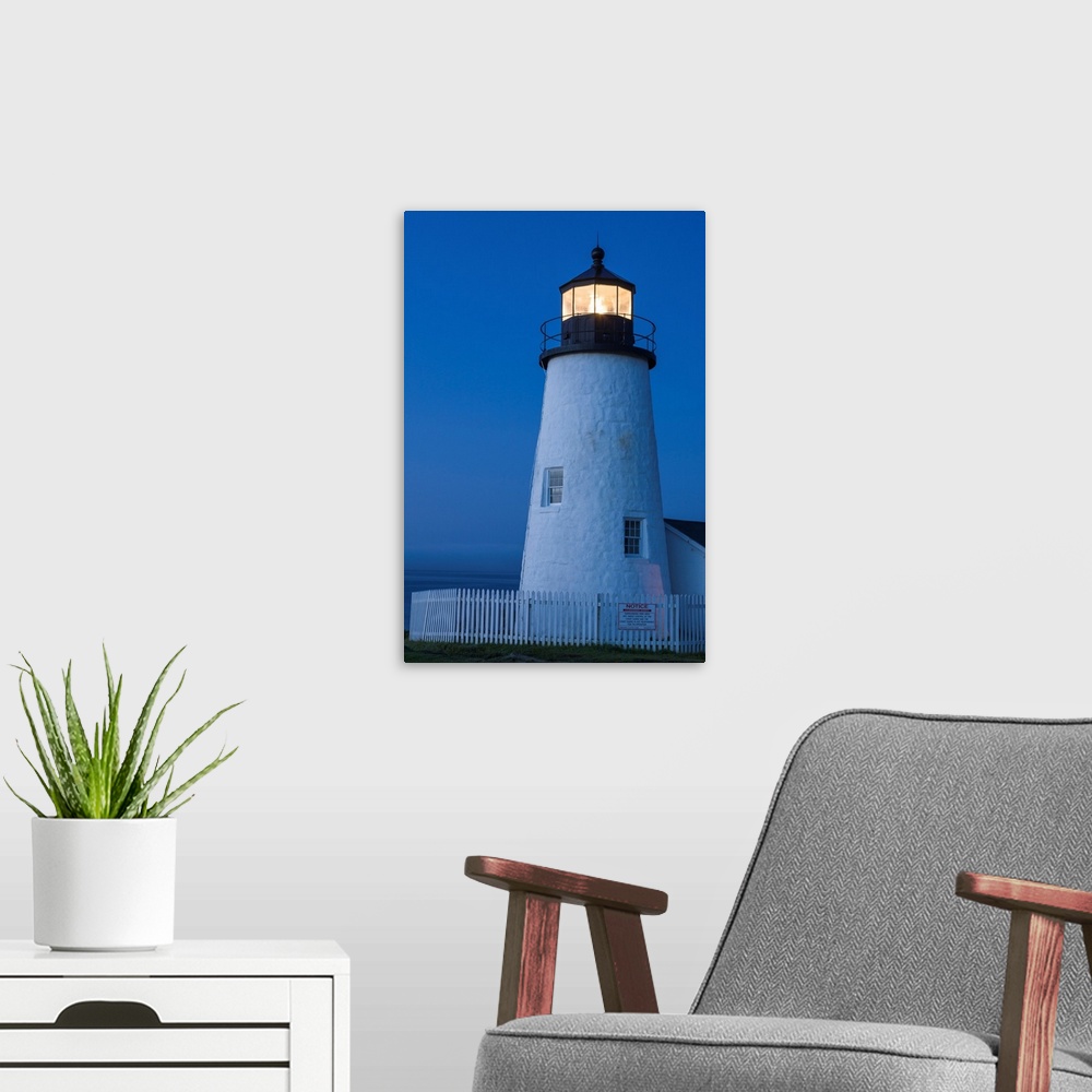 A modern room featuring Maine, Pemaquid. Light from the historical lighthouse offers protection to ships at sea along the...
