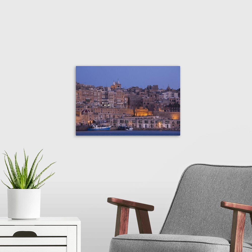 A modern room featuring Malta, Valletta, town view from Vittoriosa, Birgu, dawn