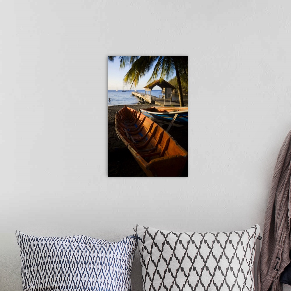 A bohemian room featuring MARTINIQUE. French Antilles. West Indies. Fishing boat on beach at Anse Dufour.