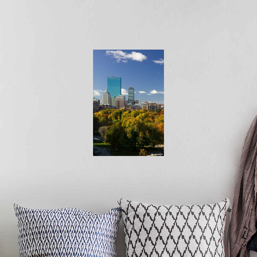 A bohemian room featuring USA-Massachusetts-Boston:.Office Buildings of the Back Bay and Boston Common/ Autumn.