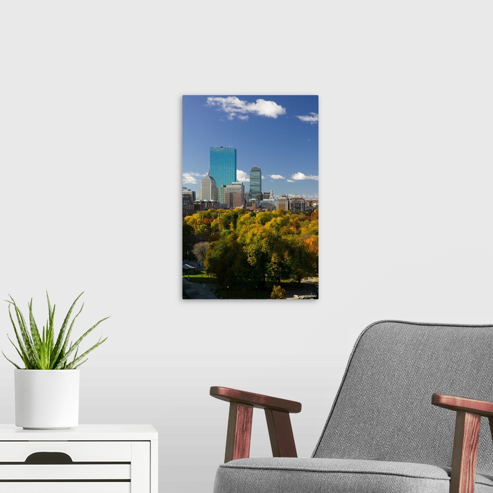 A modern room featuring USA-Massachusetts-Boston:.Office Buildings of the Back Bay and Boston Common/ Autumn.