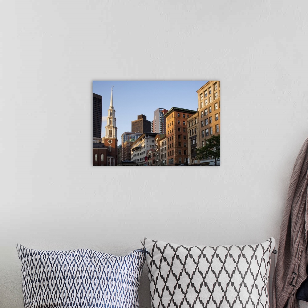 A bohemian room featuring USA, Massachusetts, Boston, Old North Church and city skyline on s[ring evening