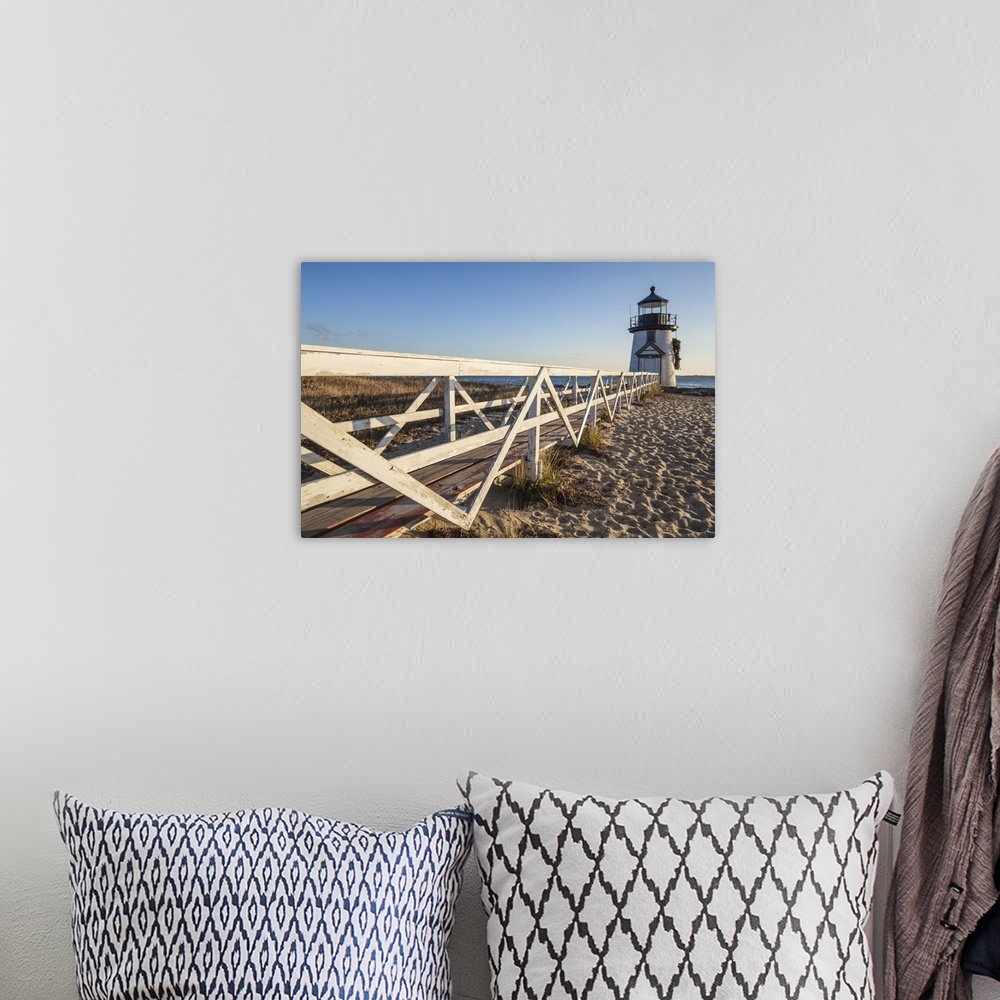 A bohemian room featuring Massachusetts, Nantucket Island, Brant Point Lighthouse With A Christmas Wreath