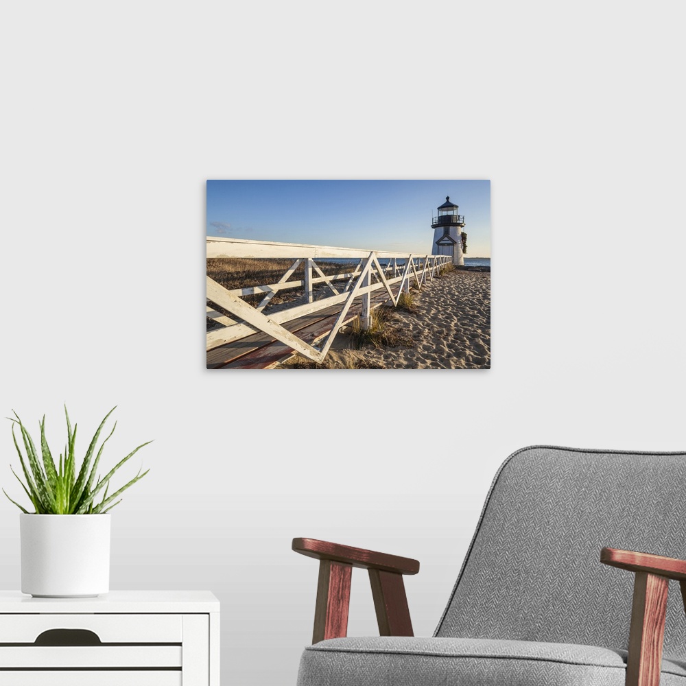 A modern room featuring Massachusetts, Nantucket Island, Brant Point Lighthouse With A Christmas Wreath