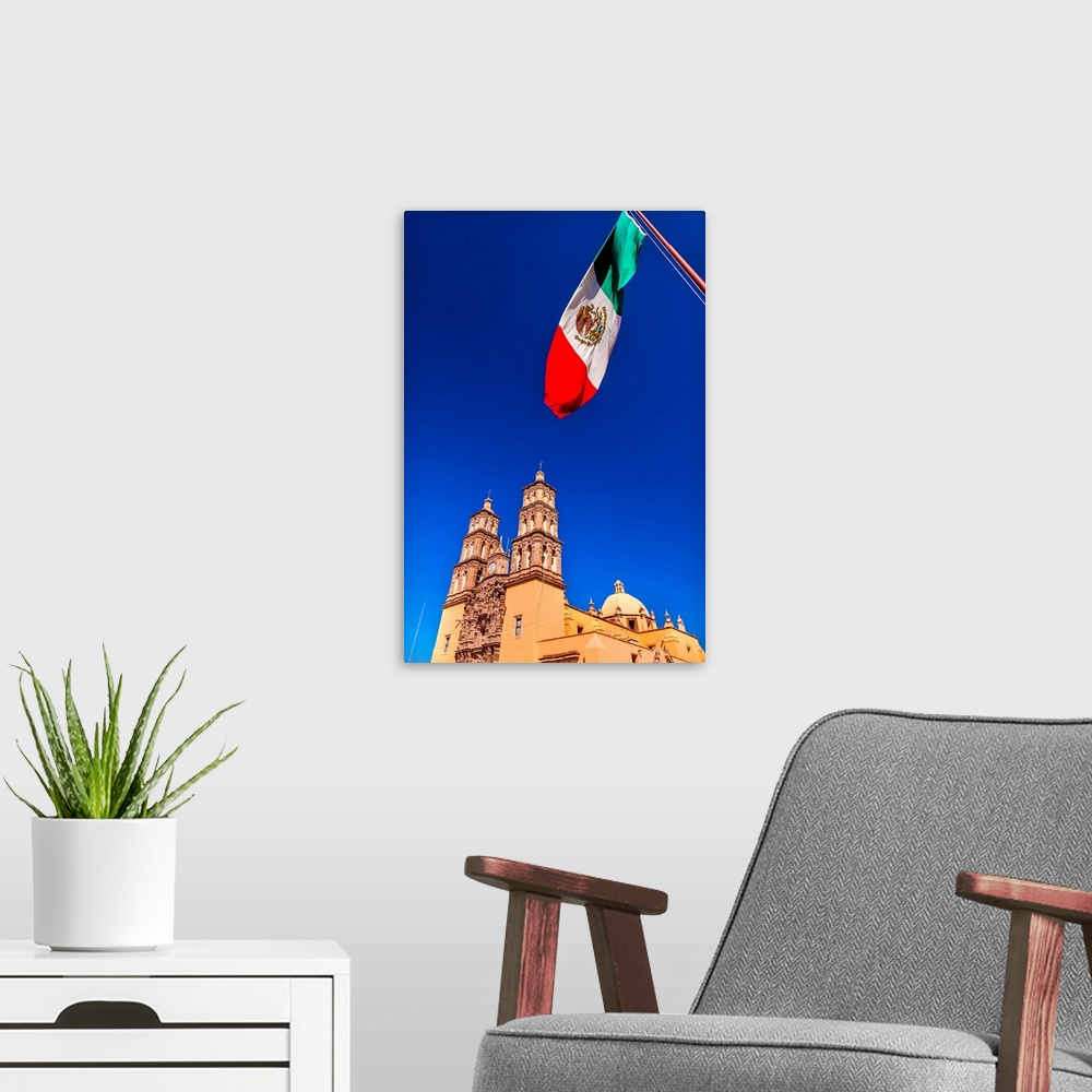 A modern room featuring Mexican Flag Parroquia Cathedral Dolores Hidalgo Mexico. Where Father Miguel Hidalgo made his Gri...