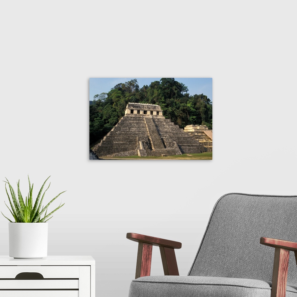 A modern room featuring Mexico, Chiapas province, Palenque, Temple of the Inscriptions.